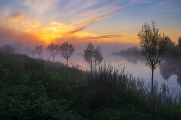 sunrise over the autumn lake