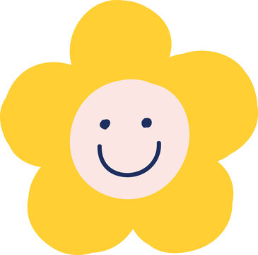 Cute Smling Handraw Yellow Flower Png 