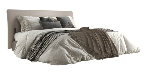Khaki white gray bedding set, bed, perspective