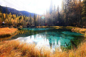 Fototapeta na wymiar landscape mountain altai, panorama scenery freedom, autumn nature of siberia