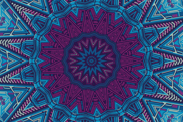 Abstract blue kaleidoscope background beautiful mandala texture unique kaleidoscope design