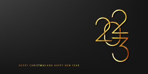 2023 New Year. Greeting design gold number of year. Elegant gold text 2023.