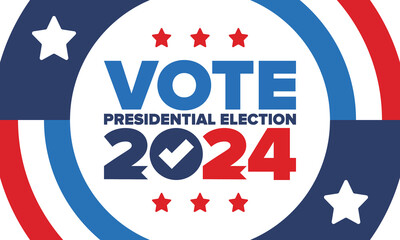 Presidential Election 2024 in United States. Vote day, November 5. US Election. Patriotic american element. Poster, card, banner and background. Vector illustration