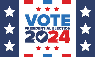 Presidential Election 2024 in United States. Vote day, November 5. US Election. Patriotic american element. Poster, card, banner and background. Vector illustration