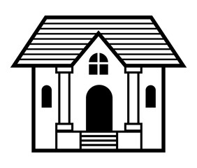 House icon illustration. Black and white, monochrome, simple house exterior illustration. Simple home icon design for your design projects.