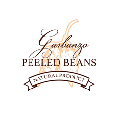 Hand drawn vintage chickpeas logo template. Vector illustration in sketch stile. Botany design isolated on white