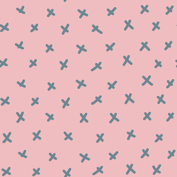 Cute lovely romantic pink and blue pale pastel colors stiches seamless pattern
