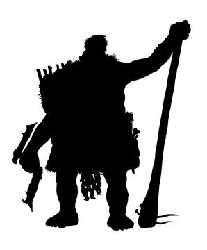recommend clip art: Fantasy creature - orc. Fantasy monster silhouette illustration. Goblin with ax drawing.