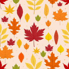 Fototapeta premium Autumn leaves seamless pattern. Autumn concept background. Vector design