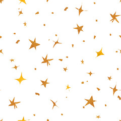 Shiny glitter stars seamless pattern. Endless space gold background. Christmas wrapping paper design in traditional colors. For fabric and wallpaper.