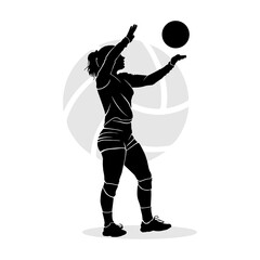Female volleyball player serving the ball. Vector illustration