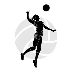 Girl volleyball player jumping and hitting the ball. Silhouette art