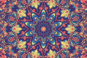 Vector hand drawn colorful mandala art with abstract floral ethnic ornament