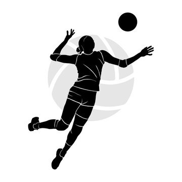 recommend clip art: Silhouette of girl volleyball player jumping and hitting the ball. Vector illustration