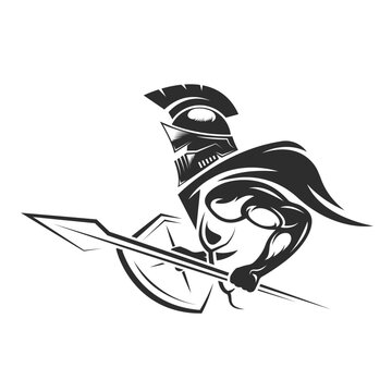 black spartan warrior holding spear and shield vector illustration concept design