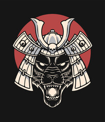 Black panther head samurai illustration