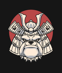 Bulldog head samurai illustration