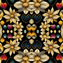 Obraz na płótnie Canvas Flowers Style Pattern, Ornamental Wallpaper, Embroidery, Fantasy Home Decoration, European Style Ornaments, Botanical Illustrations, Architecture Patchwork, Interior and Exterior Surface, Natural 
