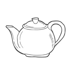Teapot hand drawn doodle kitchen utensils element. Kitchen tools and appliances for cooking, dishes.