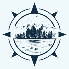 Vector illustration of mountain and lake scenery symbol