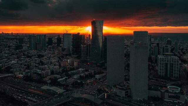 Tel-aviv, sunset. Aerial view