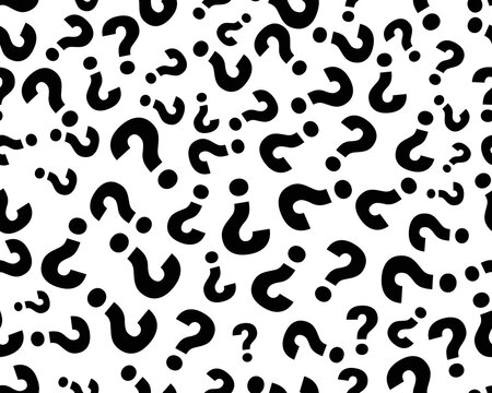 Black question mark on a white background, seamless pattern 