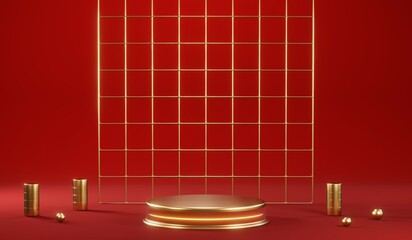 3D rendering of blank product background for cream cosmetics Modern red podium background