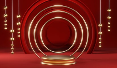 3D rendering of blank product background for cream cosmetics Modern red podium background
