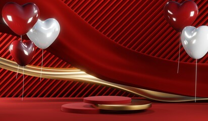 3D rendering of blank product background for cream cosmetics Modern red podium background