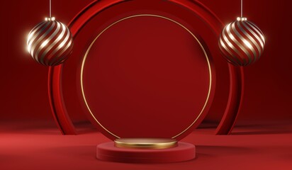 3D rendering of blank product background for cream cosmetics Modern red podium background