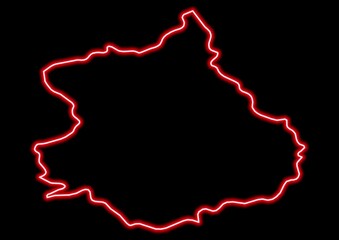 Red glowing neon map of Eure-et-Loir France on black background.