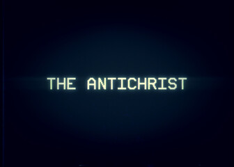 Intentional distortion fx: tracking a bad signal from an old damaged analog VHS tape, with the words The Antichrist. 