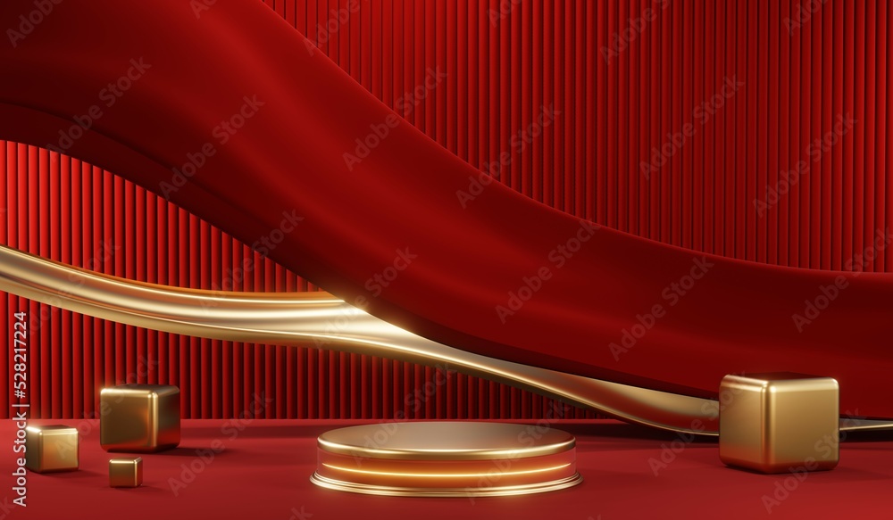 Canvas Prints 3d rendering of blank product background for cream cosmetics modern red podium background