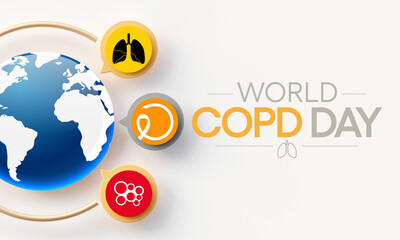 World COPD day (Chronic Obstructive Pulmonary Disease) is observed every year in November, is the name for a group of lung conditions that cause breathing difficulties. 3D Rendering