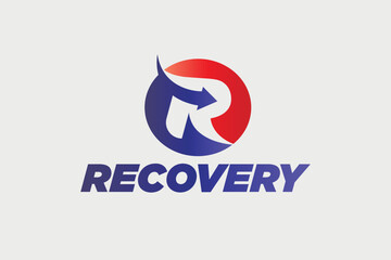 Oval shape  modern design negative space logo template. Recovery, R letter logo