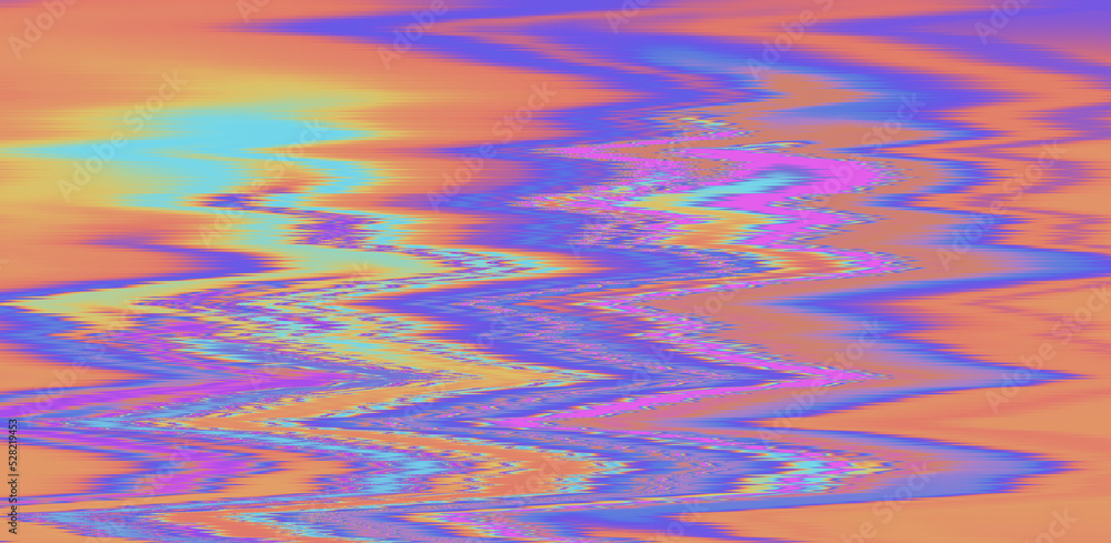 Poster Glitched and distorted texture of a broken computer screen. Holographic psychedelic texture.