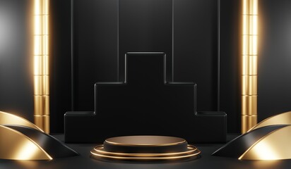 3D rendering of blank product background for cream cosmetics Modern black podium background