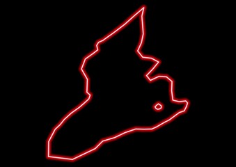 Red glowing neon map of Goranboy Azerbaijan on black background.