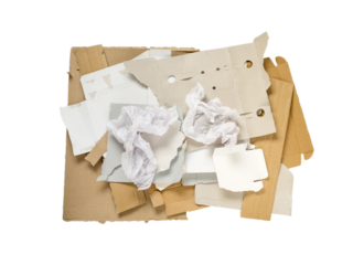 Separate garbage collection. Carton and paper waste heap isolated transparent png top view.