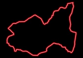 Red glowing neon map of Gourma Burkina Faso on black background.