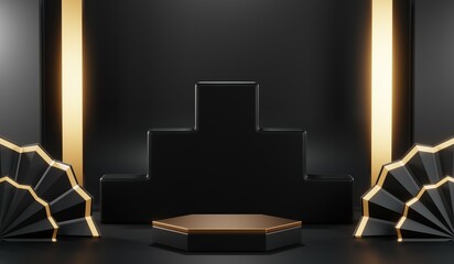 3D rendering of blank product background for cream cosmetics Modern black podium background