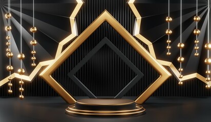 3D rendering of blank product background for cream cosmetics Modern black podium background