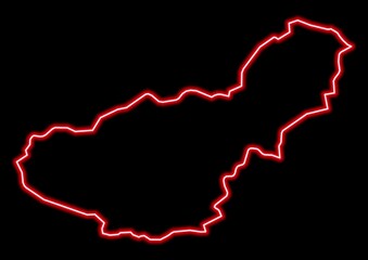 Fototapeta na wymiar Red glowing neon map of Granada Spain on black background.