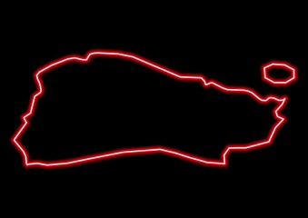 Red glowing neon map of Grand'Anse Haiti on black background.