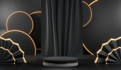 3D rendering of blank product background for cream cosmetics Modern black podium background