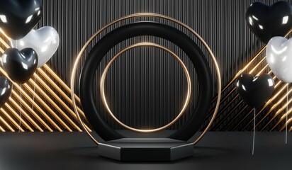 3D rendering of blank product background for cream cosmetics Modern black podium background