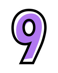 Vector number 9 with purple color and black outline