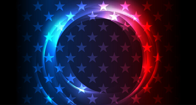 Blue red glowing USA flag colors abstract background. Vector design