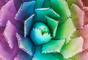 Macro of colorful agave succulent plant in the desert