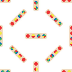 Wooden toys for kids games. Baby seamless pattern with Montessori subject. Education logic toys for preschool kids. Montessori system for early childhood development.